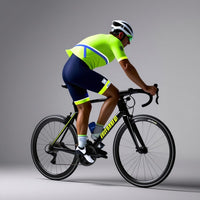 Men’s Cycling Kit Set Neon Green & Navy Pro Fit Jersey and Bib Shorts for Road Biking